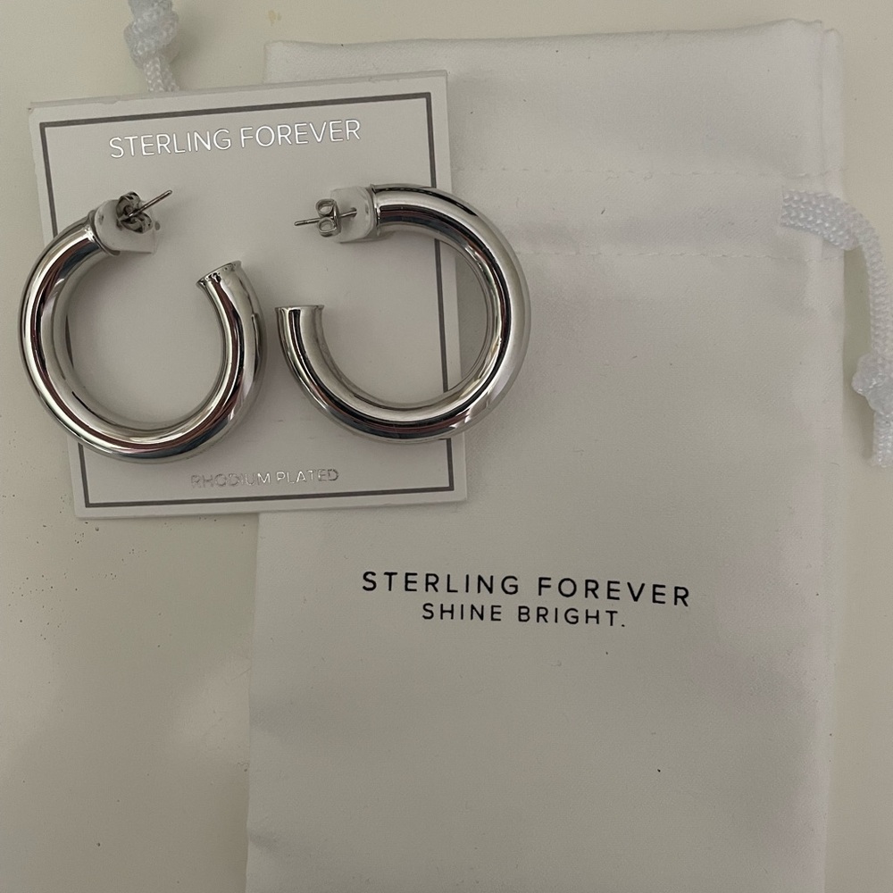 Sterling Forever Thick Hollow Silver Hoop Earrings - Picture 6 of 7